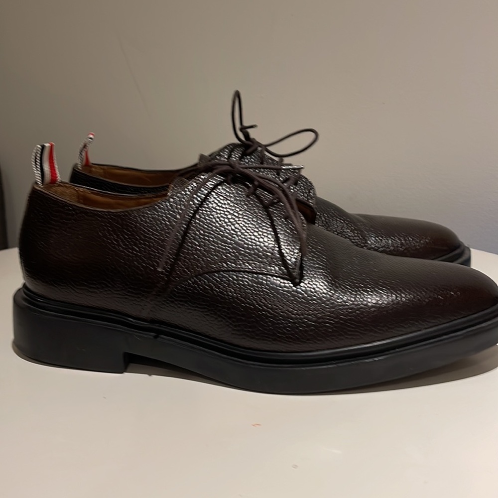 EUC THOM BROWNE New York Brown Pebbled Leather Lace-up Shoes - Picture 3 of 4